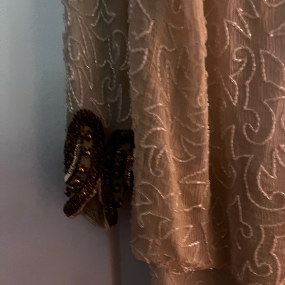 Vintage 💯 Silk Hand Beaded Dropped Waist Hand Beaded Midi Dress - Picture 8 of 10